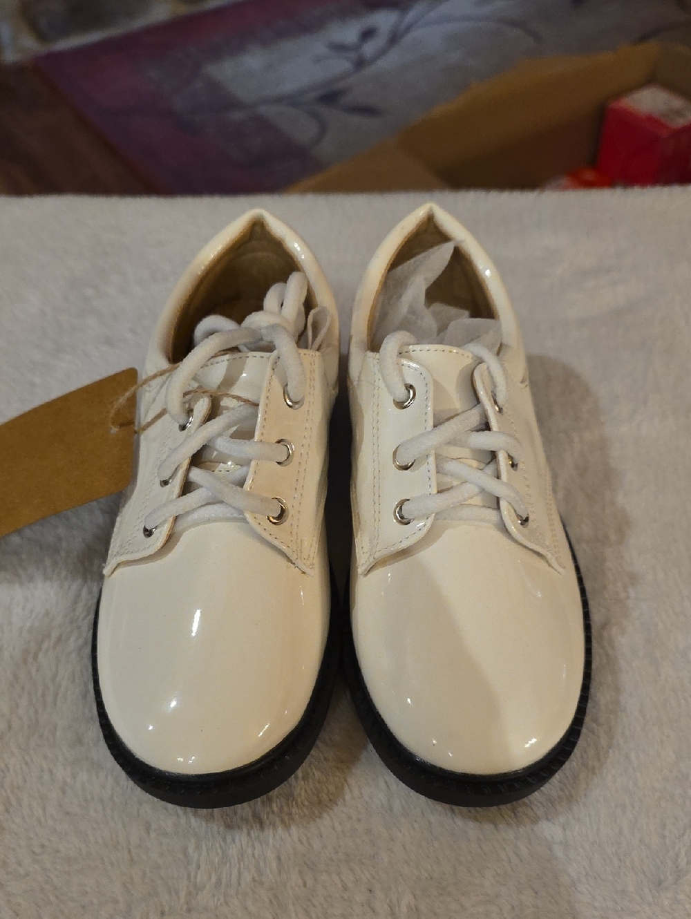 Kids White Patent Lace-Up Shoes